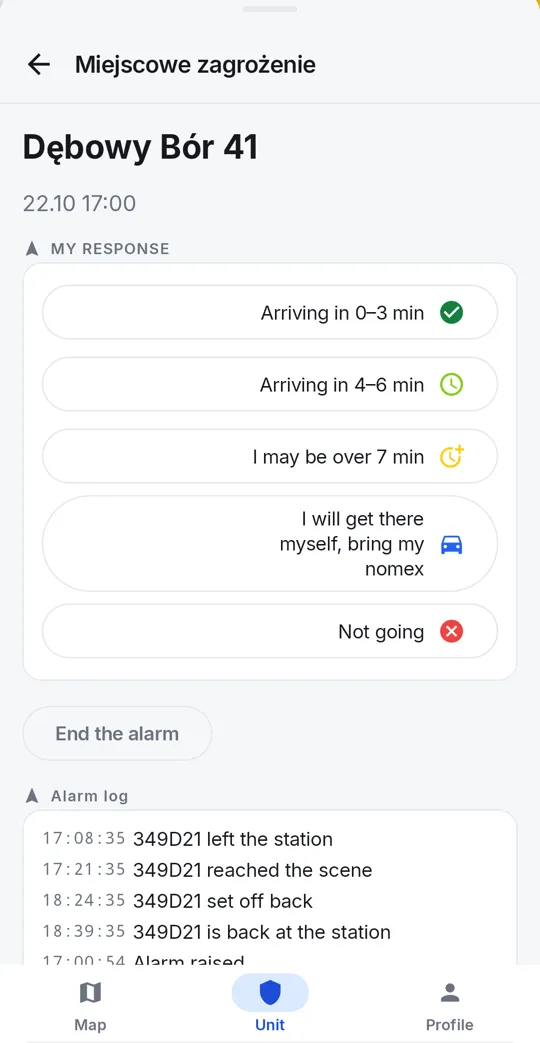 The alert screen with five answers